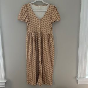 Kate Quinn V-Neck Button Front Puff Sleeve Pocket Dress Taffy Sun XS